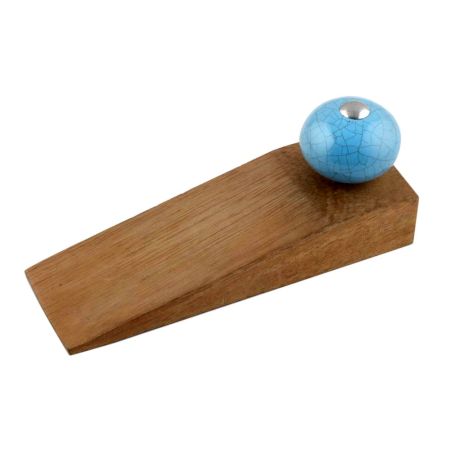 Sky Blue Crackle Ceramic Wooden Door Stopper